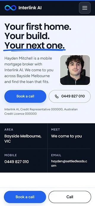 Sample broker website on a phone